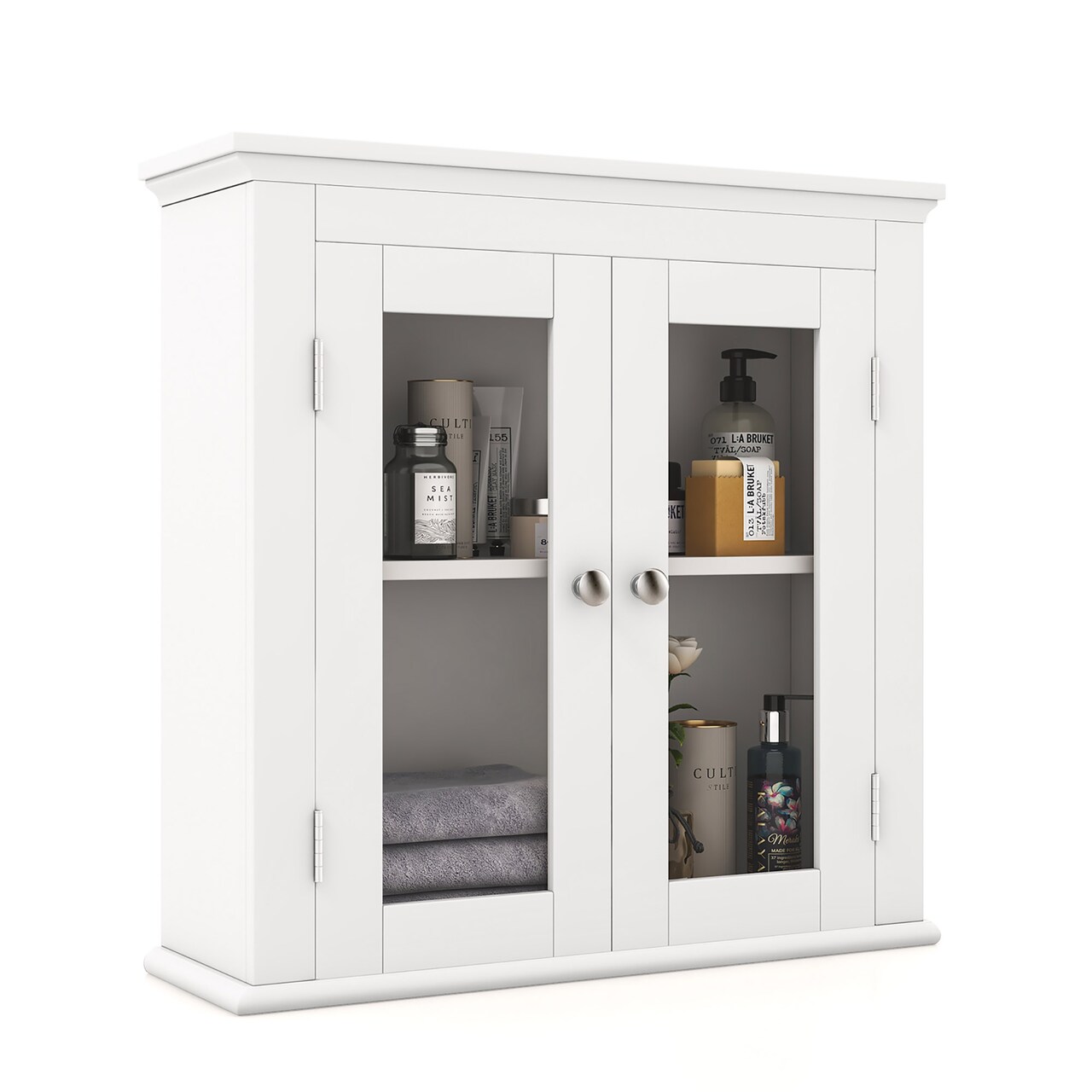 Costway 2-Door Bathroom Wall Mount Medicine Cabinet with Tempered Glass & Adjustable Shelf
